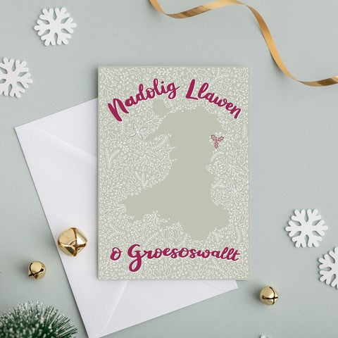 Welsh Christmas card 'Nadolig Llawen o Groesoswallt' Oswestry