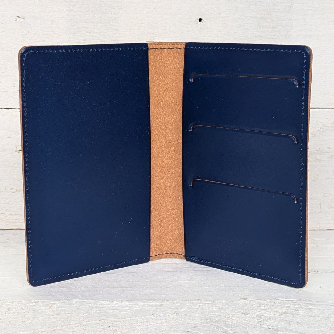 Welsh Leather Passport Cover - Tra MÃ´r yn Fur - Blue