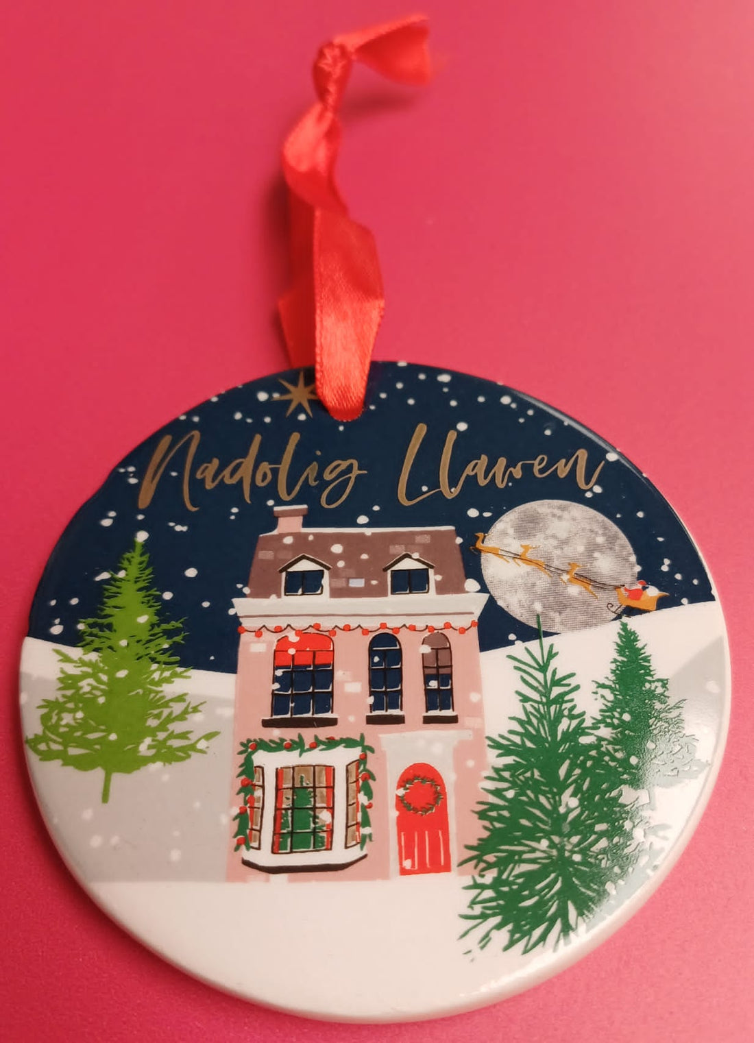 Ceramic Christmas Decoration - Santa - Round