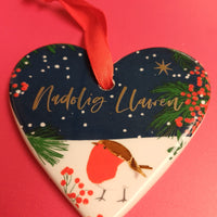 Ceramic Christmas Decoration - Robins - Heart