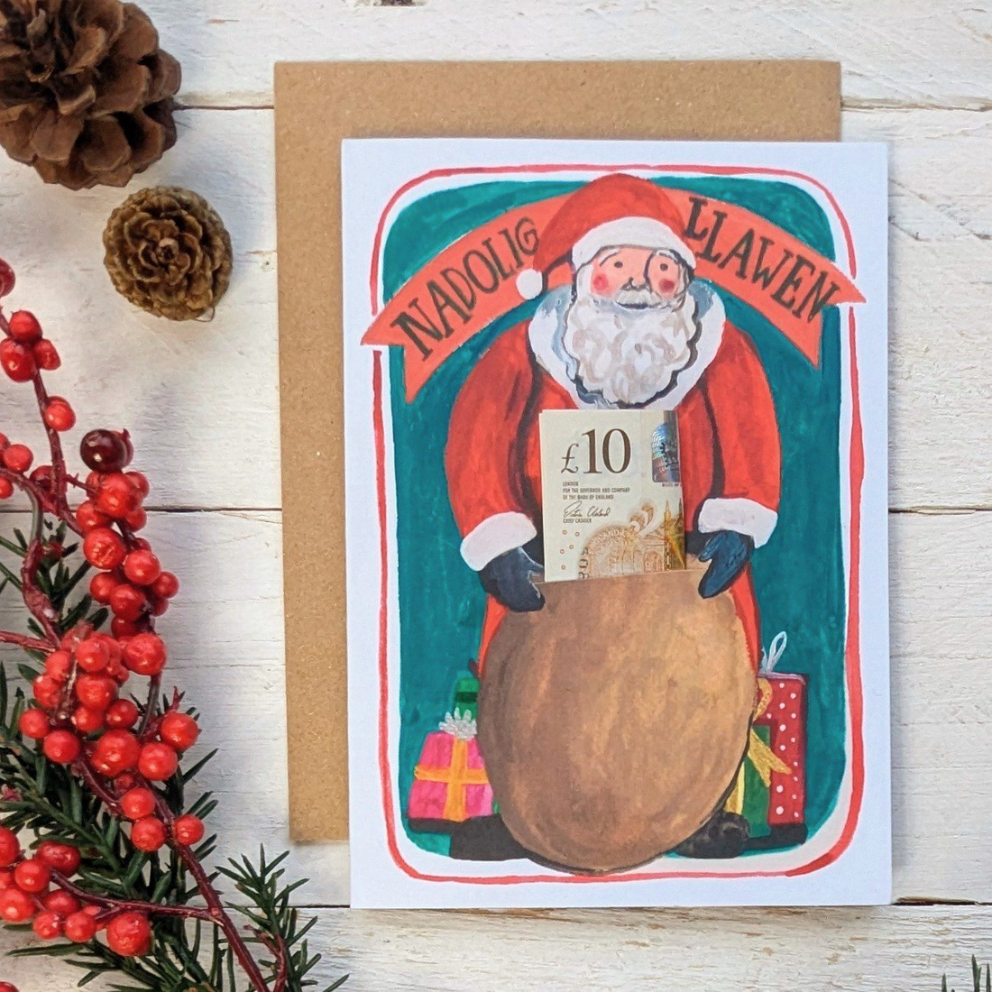 Welsh Christmas card - SiÃƒÂ´n Corn â‚¬â€œ with Slot for Money