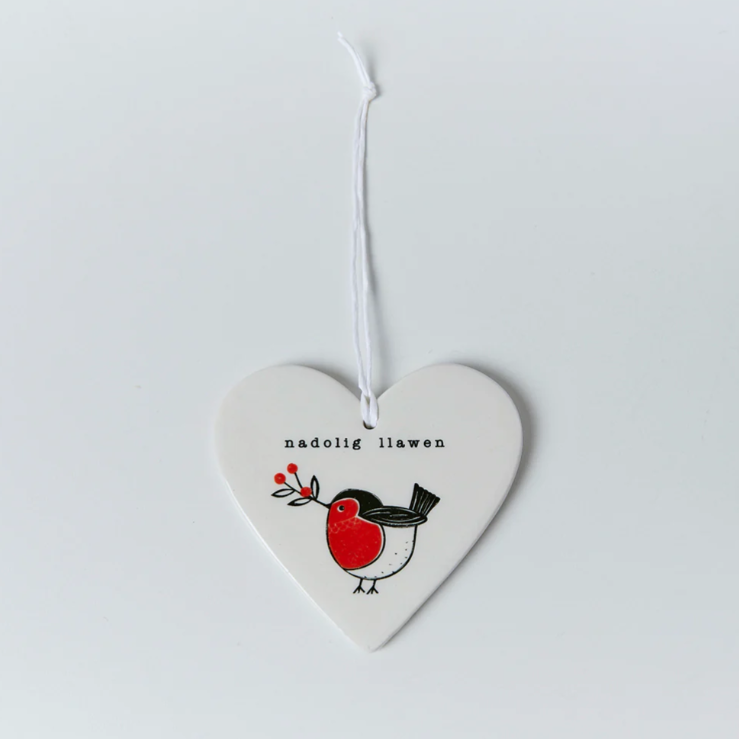 Ceramic Christmas Decoration - Nadolig Llawen - Robin