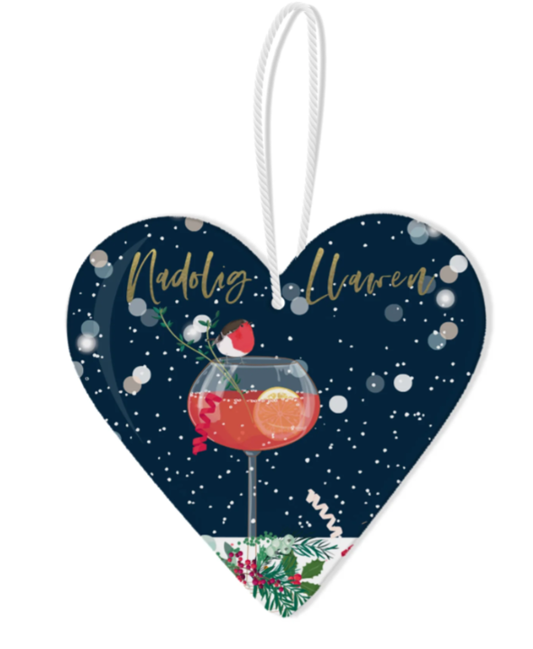 Ceramic Christmas Decoration - Nadolig Llawen - Robin & Cocktails