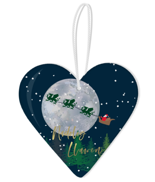Ceramic Christmas Decoration - Nadolig Llawen - Dragon Sleigh