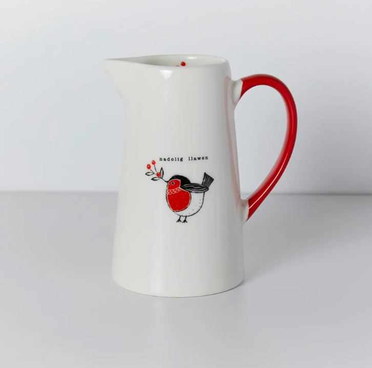 Large Ceramic Jug - Nadolig Llawen - Robin