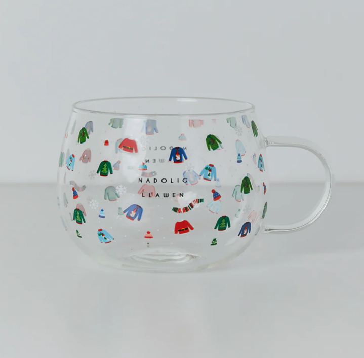 Glass Mug - Nadolig Llawen - Ditsy Jumpers