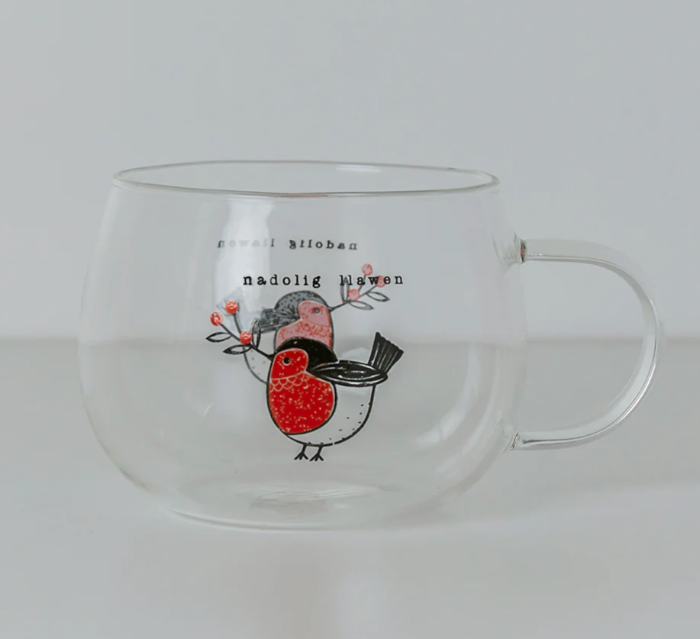 Glass Mug - Nadolig Llawen - Robin