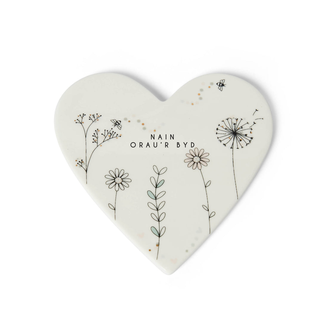 Welsh porcelain heart coaster - Nain Orau&