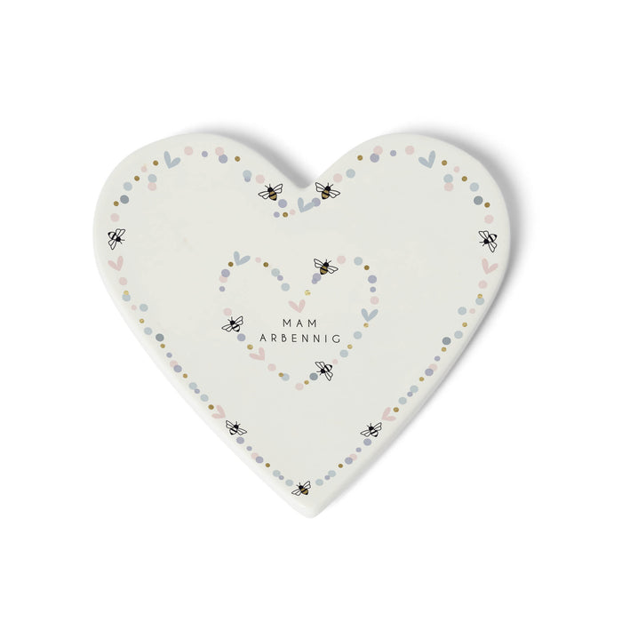 Welsh porcelain heart coaster - Mam Arbennig - Wildflowers