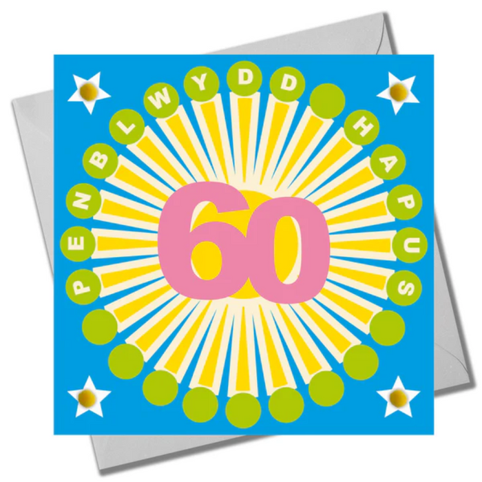 Welsh 60th Birthday Card - Sunshine - Pompoms