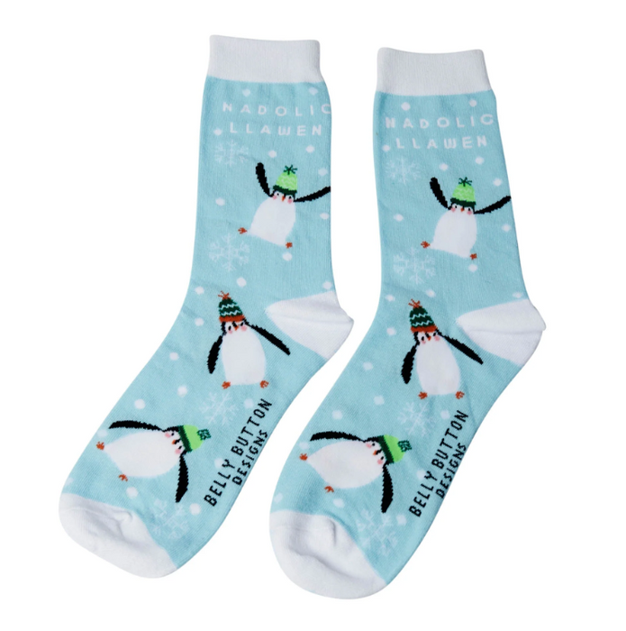 Christmas Bamboo Gift Socks - Nadolig Llawen - Penguins