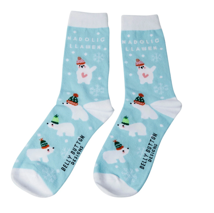 Christmas Bamboo Gift Socks - Nadolig Llawen - Polar Bears