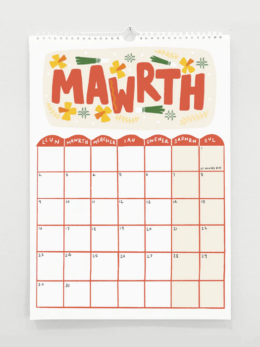 2026 Welsh Language Calendar - 'Calendr Cymraeg'