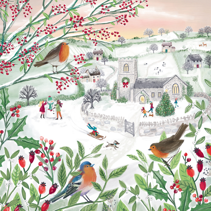 Bilingual charity Christmas cards 'Sunday Robins' pack of 10