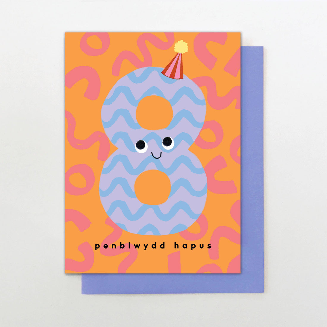 Welsh 8th Birthday card "Penblwydd Hapus 8"