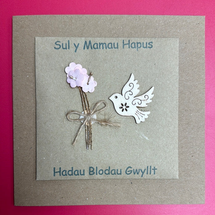 Mother's day card 'Sul y Mamau Hapus' handmade with wild flower seeds - flowers & dove