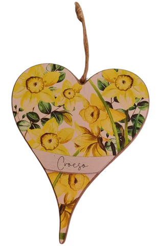 Welsh hanging heart decorations - Daffodil