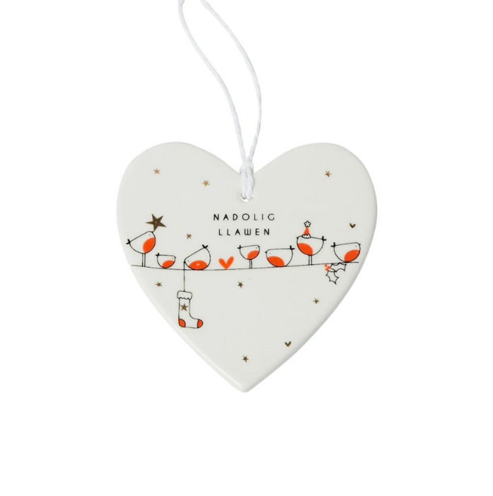 Ceramic Christmas Decoration - Nadolig Llawen - Robins