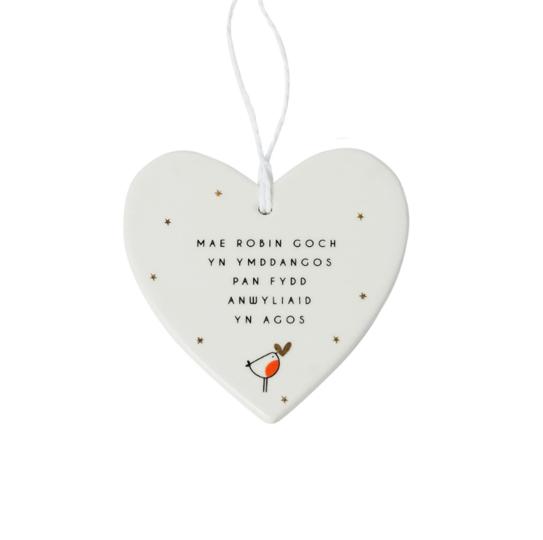 Ceramic Christmas Decoration - Mae robin goch yn ymddangos... - Robins appear...