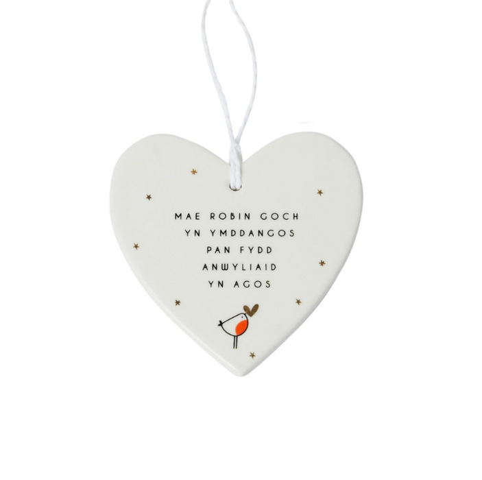 Ceramic Christmas Decoration - Mae robin goch yn ymddangos... - Robins appear...