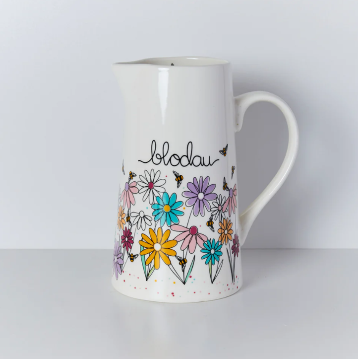 Extra Large Ceramic Jug - Blodau - Bees & Flowers