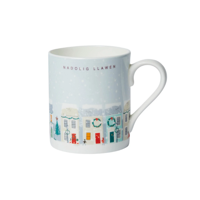 Bone China Christmas Mug - Nadolig Llawen - Street Scene