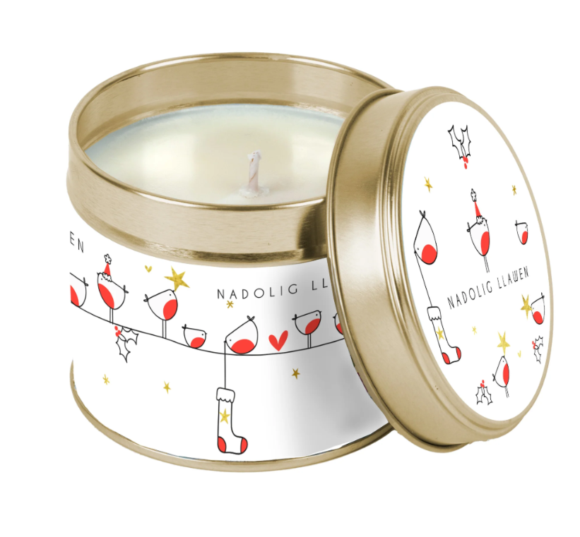 Christmas Fragranced Tin Candle - Nadolig Llawen - Robins