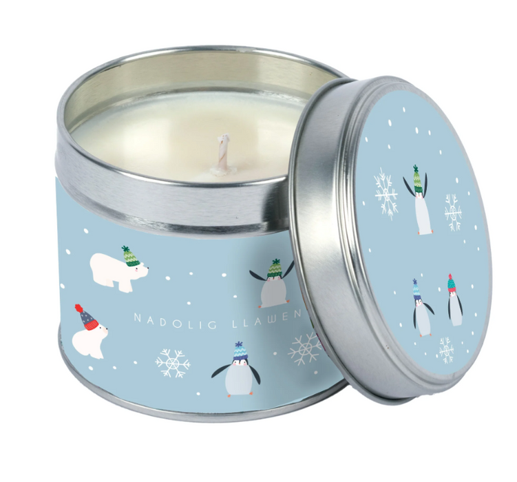 Christmas Fragranced Tin Candle - Nadolig Llawen - Penguins & Polar Bears