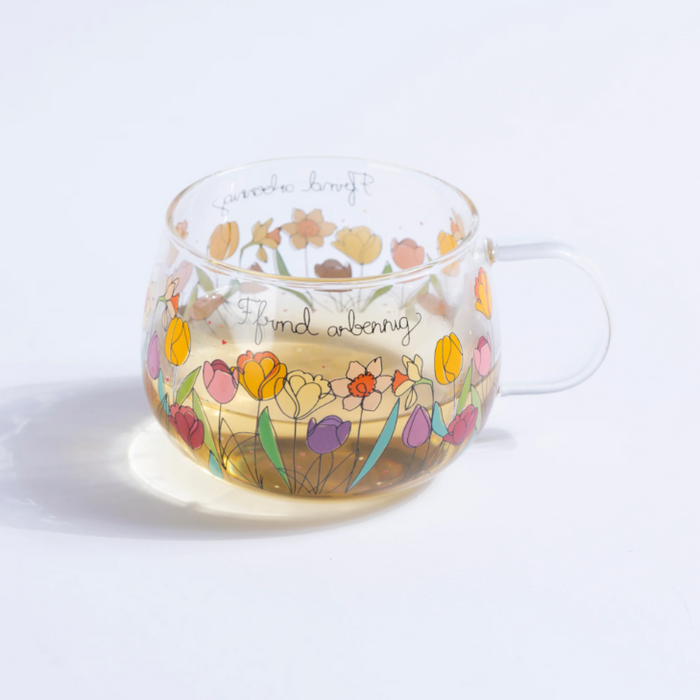 Glass Mug - Ffrind Arbennig - Flowers