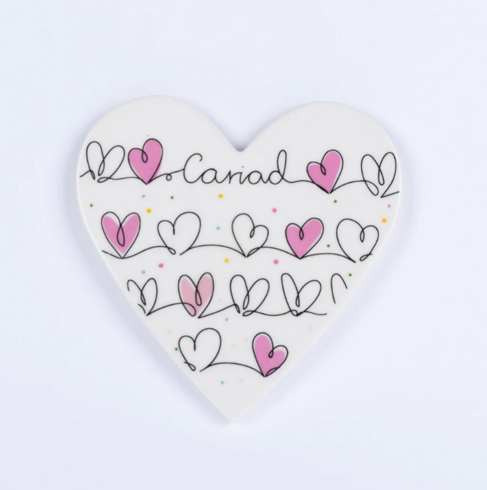 Welsh porcelain heart coaster 'Cariad' love