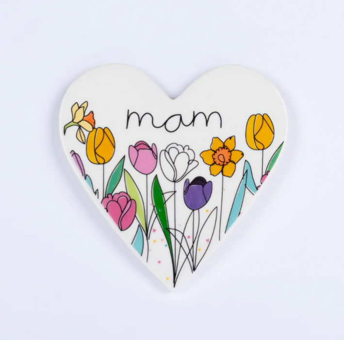 Welsh porcelain heart coaster 'Mam' Mum