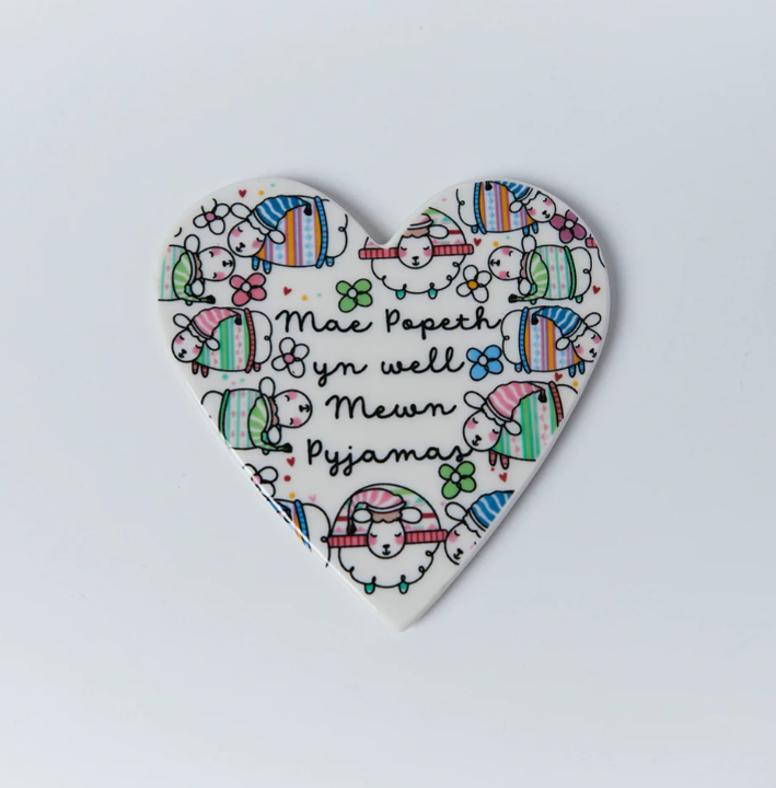 Welsh porcelain heart coaster - Sheep - Pyjamas