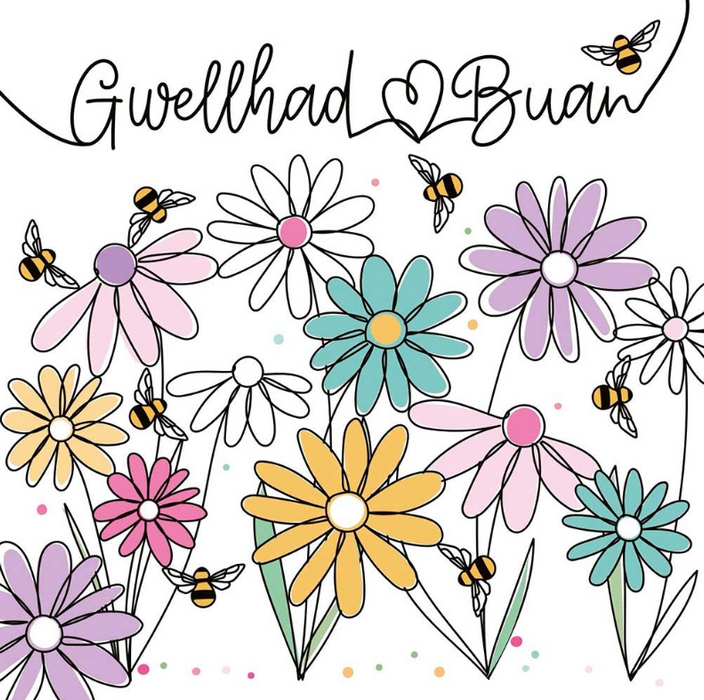 Get well soon card 'Gwellhad Buan' flowers
