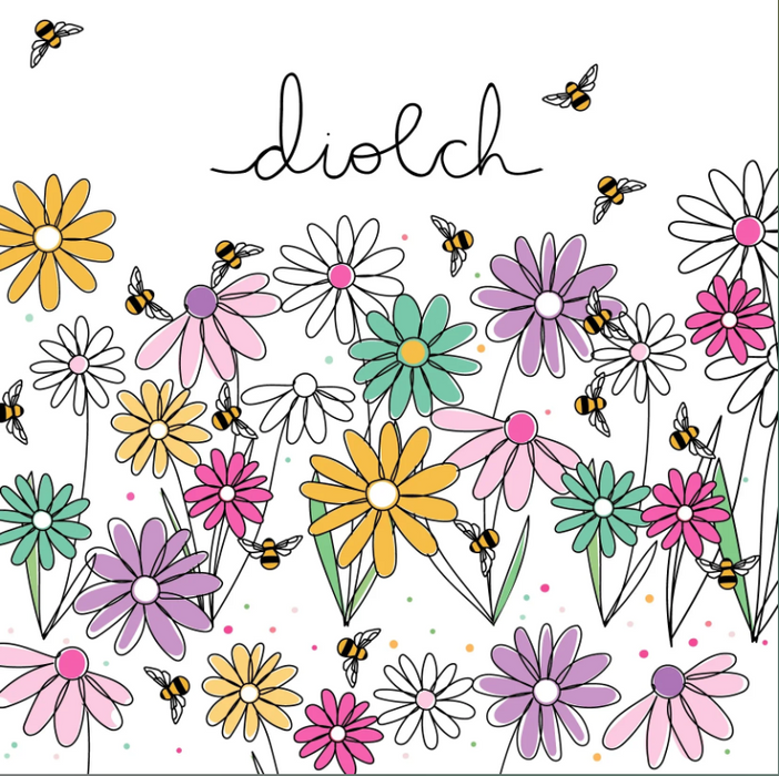 Thank you card 'Diolch' flowers