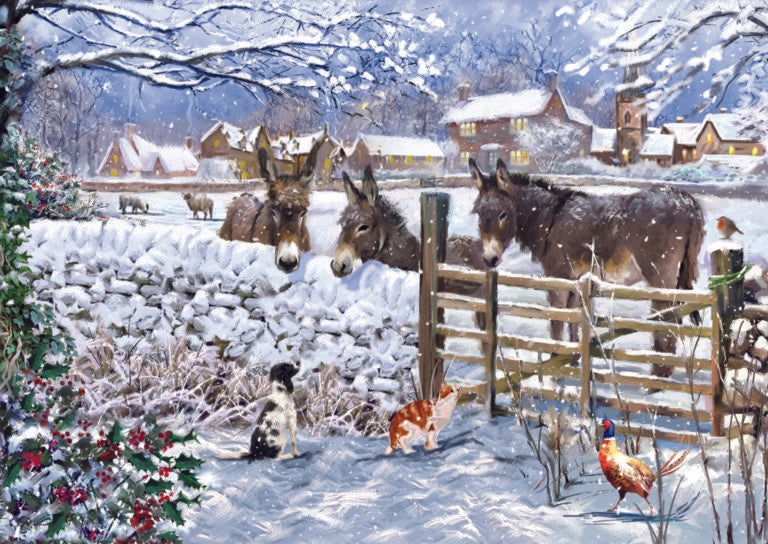 Christmas cards 'Winter on the farm / Gaeaf ar y fferm' pack of 10