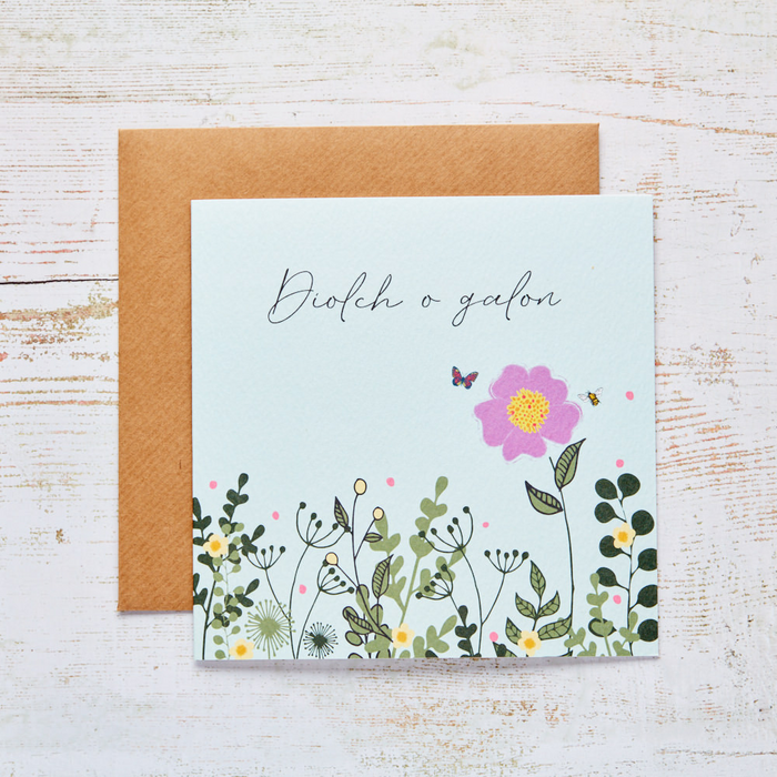 Thank you card 'Diolch o Galon' flowers