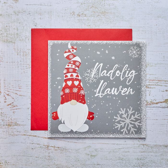 Christmas card 'Nadolig Llawen' red gonk