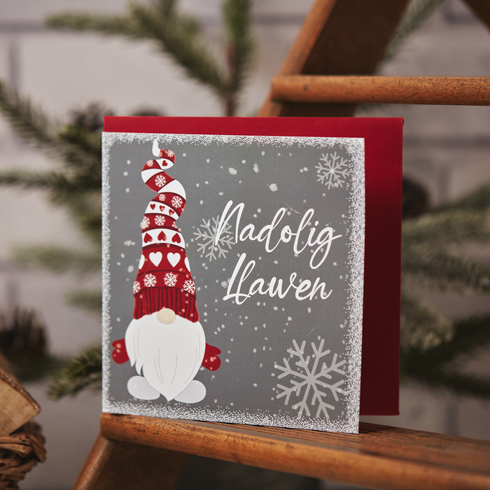 Christmas card 'Nadolig Llawen' red gonk
