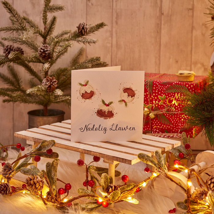 Christmas card 'Nadolig Llawen' pudding