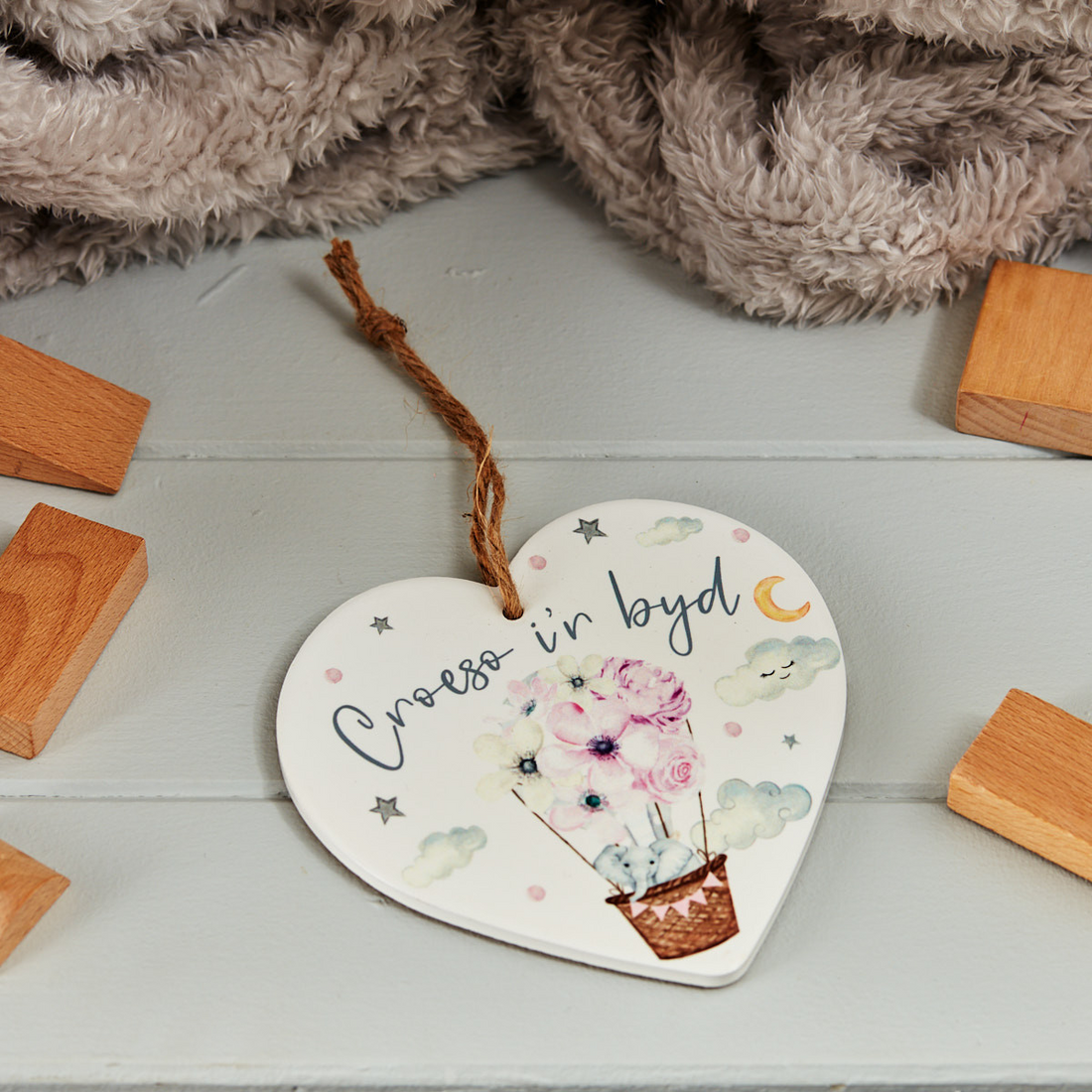 New Baby Ceramic Heart Plaque - Croeso i&