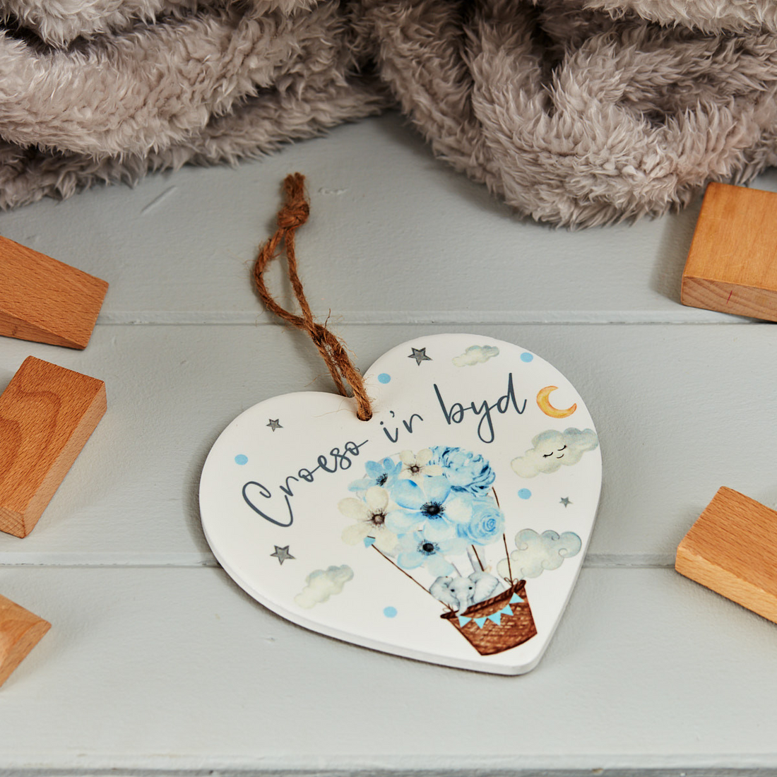 New Baby Ceramic Heart Plaque - Croeso i&