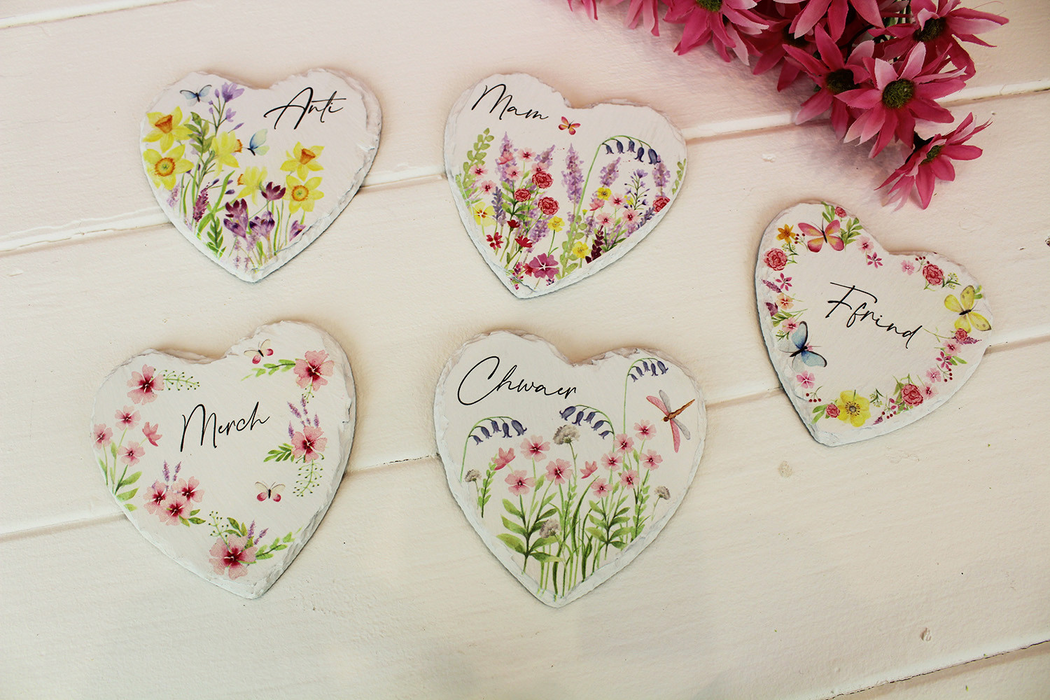 Meadow heart coaster - Nain, Mamgu, Mam, Anti, Chwaer, Merch, Ffrind