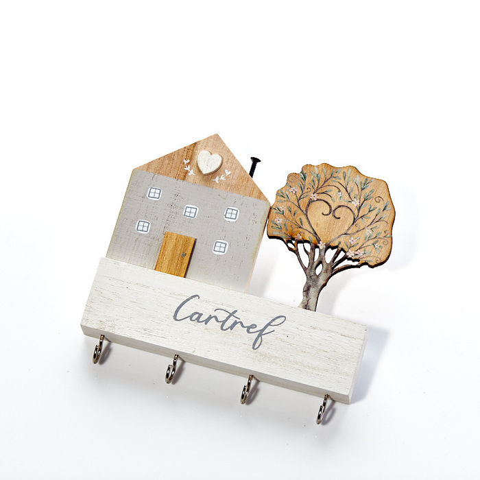 Wooden house 'Cartref' key hook - tree