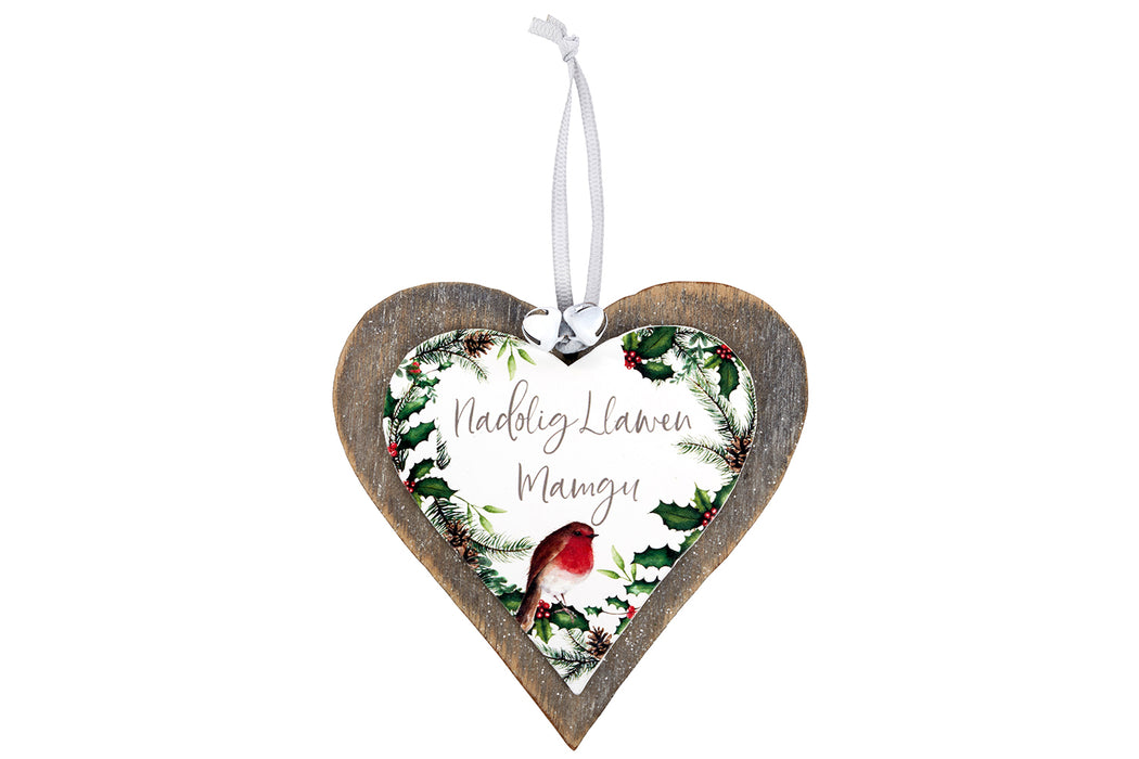 Nadolig Llawen hanging heart Christmas decorations