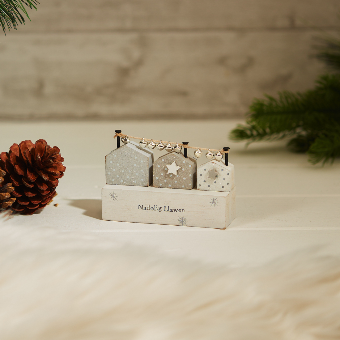 Nadolig Llawen wooden Christmas house block