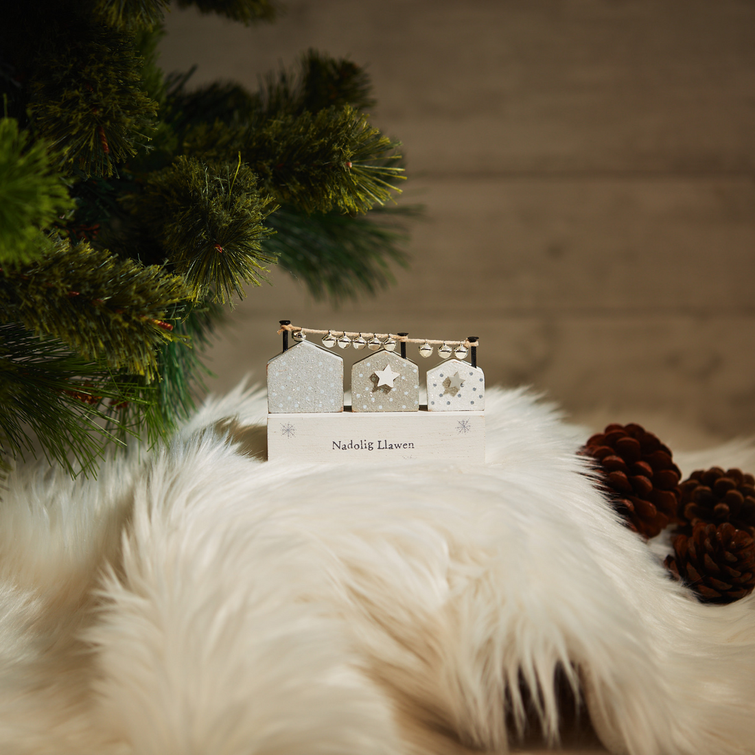 Nadolig Llawen wooden Christmas house block