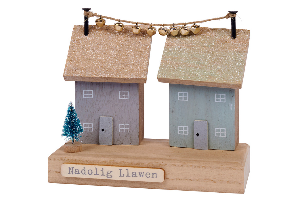 Nadolig Llawen wooden Christmas double house block