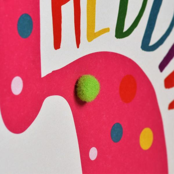 Birthday card '5 Heddiw! Hwrê!' Pompoms - Pink