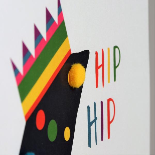 Birthday card '6 Hip Hip Hwrê!' Pompoms - Blue