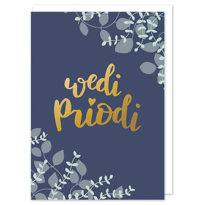 Wedding card 'Wedi priodi' gold foil